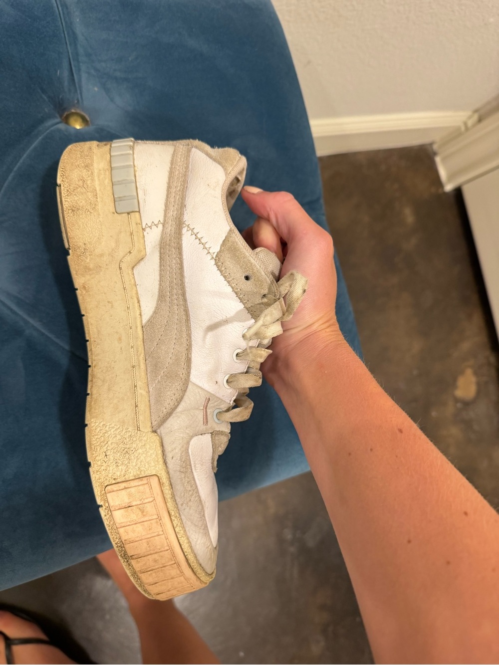 Puma White and Beige Retro Low-Top Sneaker